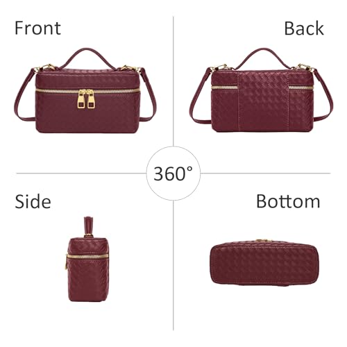 Trendy Shoulder Bags for Women Mini L19 Square Box Satchel Bag Cute PU Leather Crossbody Purse with Adjustable Strap - color: Burgundy