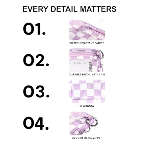 Wristlet Wallet for Women Mini Zip Card Case with Clear ID Window Zipper Coin Purse Lightweight Portable Keychain Wallet - color: Purple Lattice