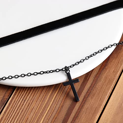 Gothic Choker, Choker Necklace for Women, Black Velvet Choker, Layered Necklace, Goth Jewelry for Women - style: Black Cross