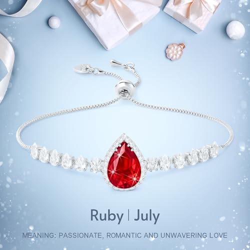 Linawe Crystal Imitation Diamond Rhinestone Charm Bracelets for Women, Gold/Silver/Rose Gold Adjustable Chain Bracelet, Teardrop Birthstone Cubic Zirconia Prom Costume Wedding Jewelry - color: Silver,July