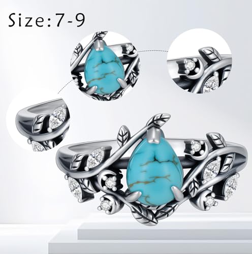 Boho Rings 925 Sterling Silver Turquoise Ring Western Jewelry Women's Eternity Rings Christmas Jewelry Gifts for Wife Mom Size 7-9 - style: Turquoise-1