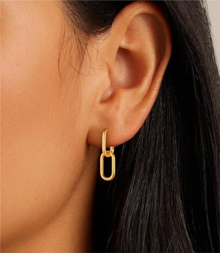 Gold Earrings for Women Trendy, Simple Dainty 14K Gold Plated Paperclip Square Chain Link Dangle Hoops Earrings Pin Stud Huggie Earrings Lightweight Hypoallergenic Minimalist Aesthetic Gold Jewelry for Christmas Gifts - color: gold link earrings