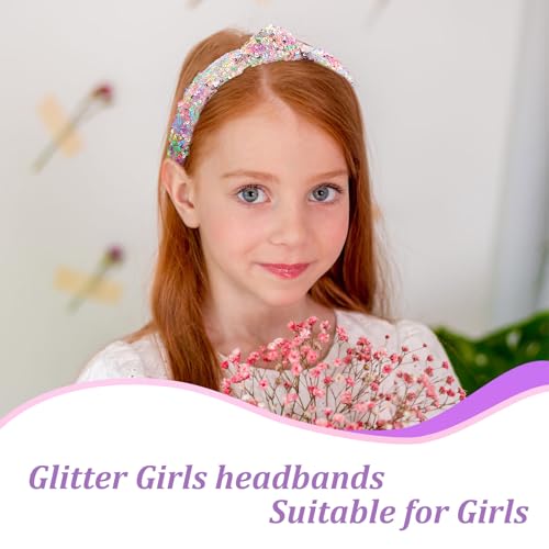 Headbands for Girls Women, 6Pcs Knotted Glitter Sequins Headbands Women Girls Sparkly Top Knot Headband Pink Blue Purple Black Hairbands Hair Accessories for Back to School or Daily Outfits