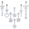 BSJ4U 8Pcs Gold Pink Silver Belly Button Ring Dangle Navel Belly Piercing Jewelry Cute CZ Butterfly Heart Flower Bow Navel Belly Rings for Women 14G Hypoallergenic Surgical Stainless Steel Dainty Dangling Dangly Belly Button Piercing Pack - color: Silver