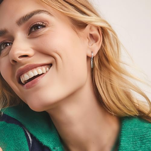 MILACOLATO 925 Sterling Silver Hoop Earrings for Women 18K Gold/Rhodium Plated Drop Dangle Hoop Earrings with Charms Cross Spike Moon Star Paperclip Link Statement Earrings Convertible Link Huggie Earrings Hypoallergenic - color: Silver Tone : Hoop with D