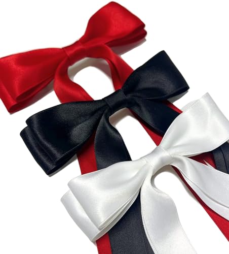 Cute Hair Accessories: Bow Clips, Ribbon Barrettes with Tassels, and Hair Bows for Women in Black and Red - color: Black & Red
