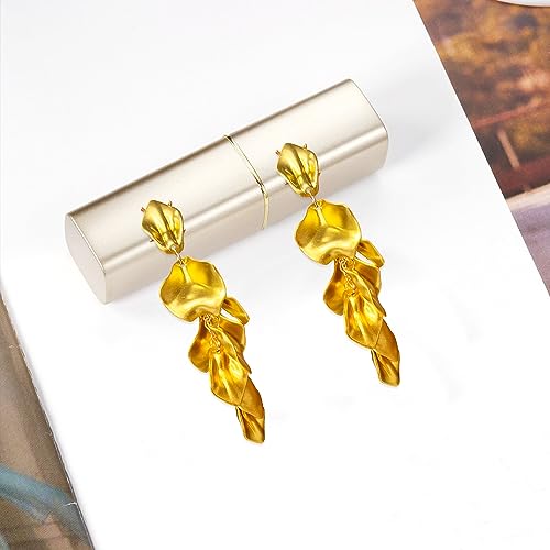Long Acrylic Rose Petal Earrings Dangle Exaggerated Flower Earrings Drop Statement Floral Tassel Earrings for Women - color: Gold