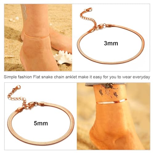 ChainsHouse Ankle Bracelets for Women, Stainless Steel Chain Anklets Waterproof, Women Summer Beach Jewelry Gift, Come with Box - color: 10. 5mm-Herringbone-Rose Gold