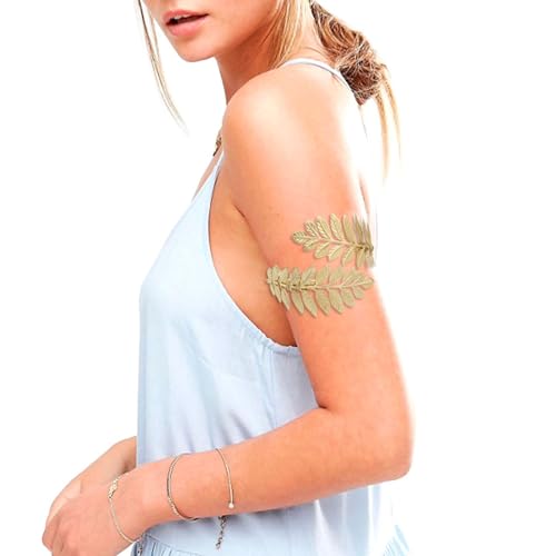Cool Upper Arm Adjustable Bracelet Open Punk Gothic Cuff Bangle Coil Swirl Leaf Wing Butterfly Silver Gold Armband Minimalist Armlet Vintage Jewelry for Women - color: gold leaf
