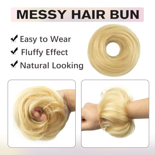 2PCS Blonde Hair Bun, Messy Bun Hair Piece, Soft Fluffy Elastic Scrunchie, 30s Easy Updo for Women & Kids, Ideal for Daily Wear, Ballet, Dance & Office Use - color: Gold, size: 4 Inch