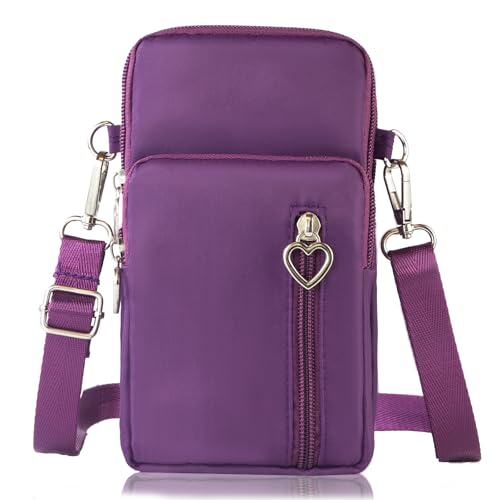 JANKS Small Crossbody Bag for Women - Mini Phone Purses with Crossbody Strap and Wallet - Nylon Arm Bag - color: A-grape Purple
