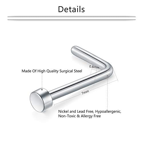 Mayhoop 20g Nose Rings Hoops And Studs For Women Men - Hypoallergenic 316L Surgical Stainless Steel L Shape Nose Screw Bone Silver Rose Gold Black Rainbow Pack 28Pcs - color: L-shaped(Silver+Rose gold)