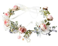 Vivivalue Pearl Flower Crown Floral Garland Headband Flower Halo Headpiece Hair Wreath Boho with Ribbon Party Wedding Festival Photos Pink - color: I