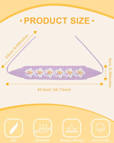 HAIMEIKANG Hippie Hair Bandanas Headbands for Women Boho Headband Knit Hair Bands Floral Head Wrap for Girls(Purple + Blue + Pink) - color: Purple + Blue + Pink