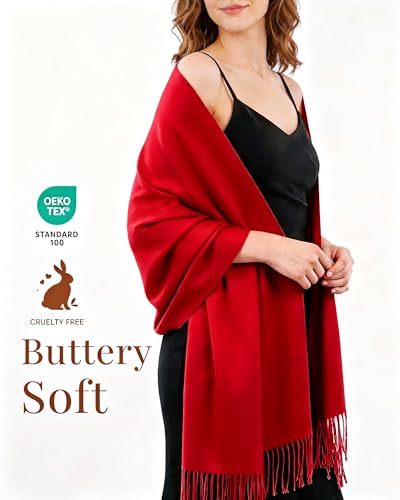 FURTALK Pashmina Shawl Wraps for Women Evening Dresses Blanket Scarves Fashion Scarf Wedding Gifts - color: Red