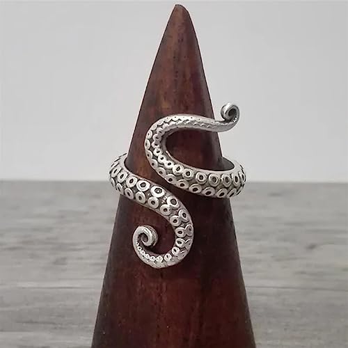 PARCOM Adjustable Women Stackable Ring, 925 Sterling Silver Open Rings - Trendy Eternity Cubic Zirconia Stackable Band Engagement Promise Ring for Her, Hypoallergenic Non Tarnish Nature Bird Floral Thumb Rings - color: Octopus Tentacle