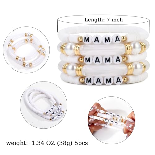 Elegance 11 designs colorful bracelets for women Surfer Thick Tube Heishi Summer Beach Beaded Stackable Boho Stretch Bracelets - color: Mother
