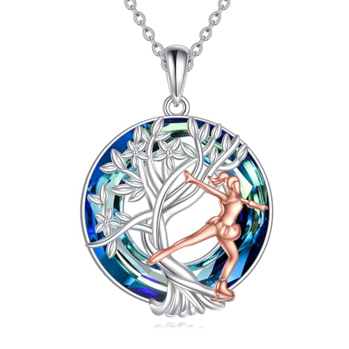 YFN Tree of Life Necklace Sterling Silver Crystal Jewelry Graduation Birthday Gifts for Women - color: Skate