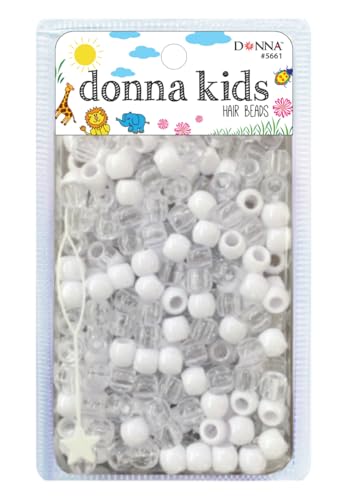 Donna Hair Braiding Kit: 11x10mm Pony Beads, DIY Plastic Beads, Quick Beader for Kids - CLEAR/WHITE - color: C/WHITE