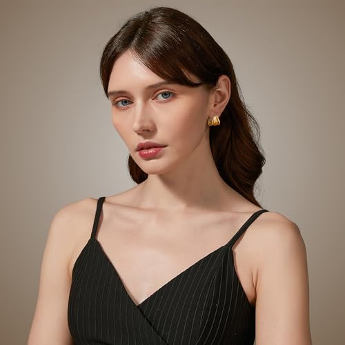 Sylph Chunky Gold Earrings 14K Gold Plated Statement Earrings for Women Trendy Hypoallergenic Textured Hoop Ribbed Huggie Earrings - style: Strand Twisted-14K Gold Plated