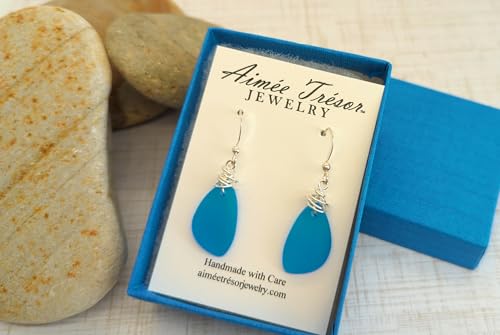 Popular Recycled Sea Glass Earrings on Sterling Silver Hooks - color: Vivid Aqua 2