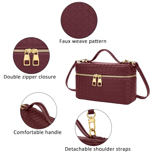 Trendy Shoulder Bags for Women Mini L19 Square Box Satchel Bag Cute PU Leather Crossbody Purse with Adjustable Strap - color: Burgundy