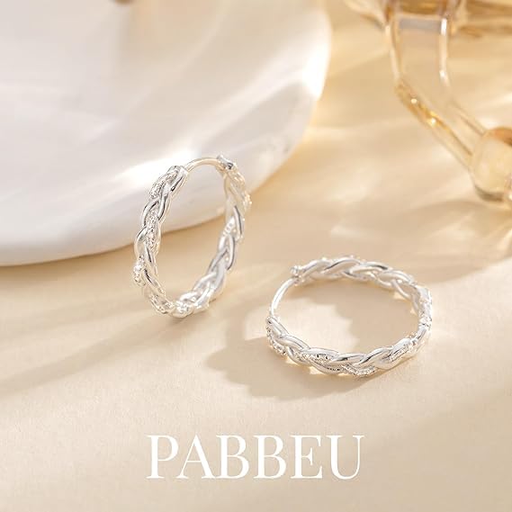 PABBEU Sterling Silver Hoop Earrings,Hypoallergenic Twisted Silver Hoops Earrings for Women Lightweight SilverHoop Earring with Cubic Zirconia (15/20/25/30MM) - color: 30mm Silver