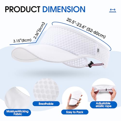 AUSFLUG Sun Visor Hat Men Women - Wide Brim Quick Dry Adjustable Cap, Lightweight for Golf Tennis Pickleball Beach - color: White