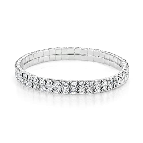 Zealmer Sparkle Multicolor Rhinestone Stackable Stretch Bracelets for Women - color: 2 Row Silver Bracelet