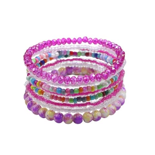 Boho Stackable Rice Beaded Bracelet Set for Women 8-10Pcs Colorful Handmade Multilayered Crystal Beads Bracelets Summer Beach Bohemian Jewelry Gift - color: B Purple