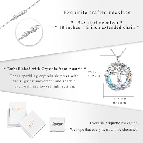 TOUPOP Tree of Life Necklace Gifts for Women 925 Sterling Silver Family Tree Pendant with Crystal Birthday Irish Jewelry Gifts for Women Her Wife Mom - color: 01-White Gold-White Crystal