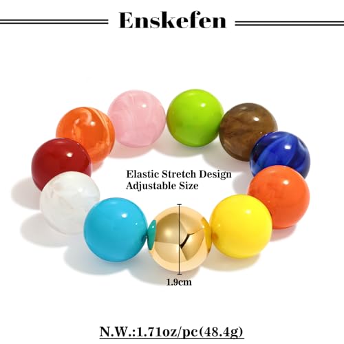 Multicolor Chunky Beaded Bracelet for Women Bold Acrylic Resin Stretch Bracelet Summer Beach Statement Bracelets Trendy Elastic Bangle Jewelry - color: Large bead bracelet-colorful