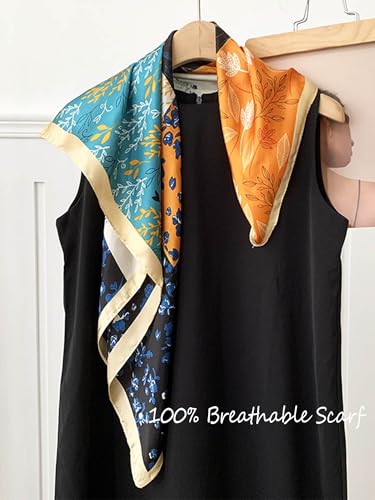 Silky Scarf for Women Lightweight Satin Bandanas Neck Hair Wrap For Sleeping Head Scarves 27.5" - color: A22 Multicolor Plants/27.5"