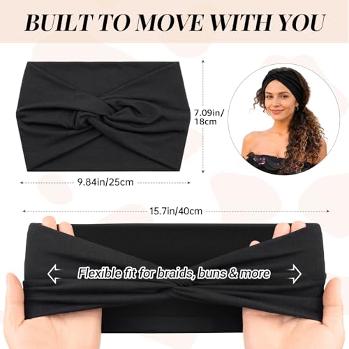 Wide Headbands for Women's Hair, 4 Pcs Hair bands – Vintage Turban Elastic Head Bands Adult Women Soft Head Wraps Knotted for Yoga & Workout – Summer Fashion Hair Accessories(Leopard Brown) - color: Leopard Brown