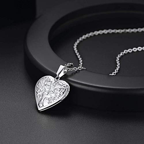 U7 Women Locket Necklace Platinum 14K Gold Photo Lockets that Hold Picture,Chain 20 Inch Personalized Gift Custom Love Heart Image Necklaces - color: 04# Stainless(Tree of Life)