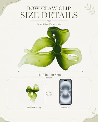 4 PCS Bow Hair Clips Bow Claw Clip for Women, Large Hair Claw Clips for Thin Thick Hair (Matte (Green Series)) - color: Matte (Green Series)