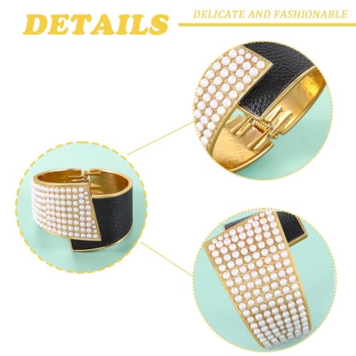 ELABEST Stylish Rhinestone Bracelet Cuff Bracelets Stretch Bracelets Sparkly Hand Chain Wedding Parties Jewelry Accessories for Women - color: Pearl-Black