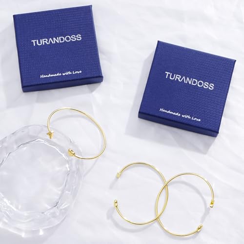 Turandoss Teen Girl Gifts Trendy Stuff - Dainty 14K Gold Plated Letter A-Z Initial Heart Cuff Bangle Bracelets, Gifts for Women Her Mom Daughter Sister Friend Teens Birthday Jewelry Gifts - color: F