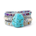 YGLINE Boho Handmade Wrap Leather Tube Crystal Stone Bracelet for Women - color: Turquoise-5 wrap