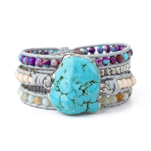 YGLINE Boho Handmade Wrap Leather Tube Crystal Stone Bracelet for Women - color: Turquoise-5 wrap