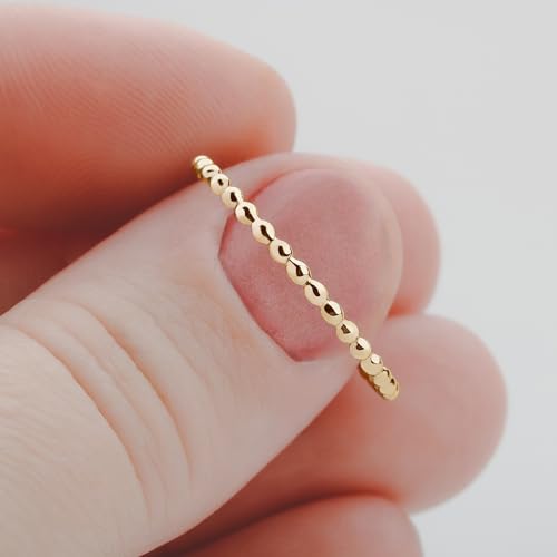 Melanie Golden Jewelry Dot Stacking Ring | Silver, Gold, or Rose Gold | Dotted Beaded Stackable Ring Band | Skinny Thin Bands Midi Ring Thumb Ring | USA Sizes 2-12 - color: 14K Gold Fill