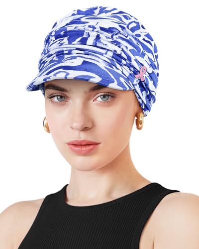 Chemo Headwear Viscose Newsboy Cap for Women Summer Hats - color: Blue White Flowers