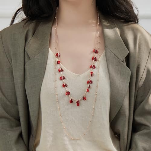 BULINLIN Layered Long Necklaces for Women Long Beaded Chain Necklace CostumeJewelry Mothers Day Gifts for Mom - color: Red