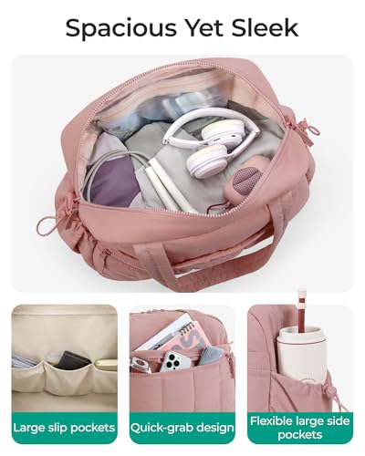 BAGSMART Gym Bag for Women, Duffle Bag for Travel with Wet Pocket, Lightweight Carry on Weekender Duffel, Water Resistant - color: Peach, size: Medium