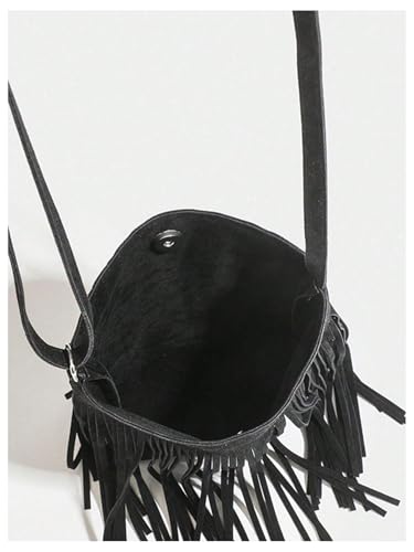 OYOANGLE Women's Fringe Bags Adjustable Strap Tassel Crossbody Bags Hippie Western Purse Cowgirl Shoulder Bag - color: Black