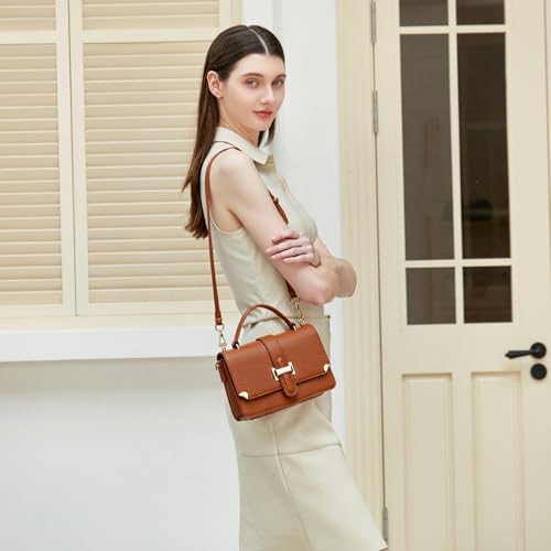 LL LOPPOP Women's Small Classy Crossbody Purse Top Handle Handbags Leather Satchel Bags for Women - color: B-brown