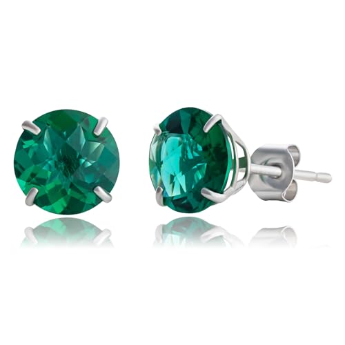 10k Gold 8mm Round Birthstone Stud Earrings for Women by MAX + STONE - color: Created Emerald