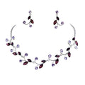 Faship Gorgeous Rhinestone Crystal Floral Necklace Earrings Set - color: Purple