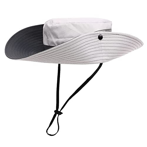 Womens Summer Sun Hat Beach Hat Wide Brim Outdoor UV Protection Hat Foldable Cool Mesh Ponytail Bucket Hat - color: Light Grey-grey