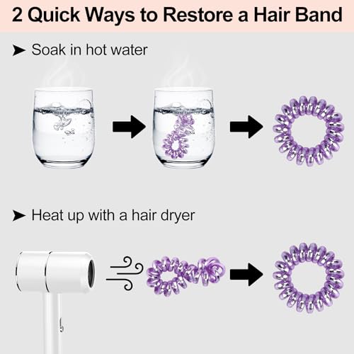 JessLab Spiral Hair Ties, 20 Pcs Traceless Phone Cord Hair Ties No Crease Spiral Bracelet Plastic Coil Ponytail Holders No-Damage Headband Hair Accessory for Girls Women Ladies Gift (Lustrous) - color: Lustrous